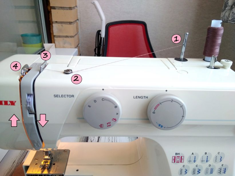 как заправлять нить в швейную машинку 